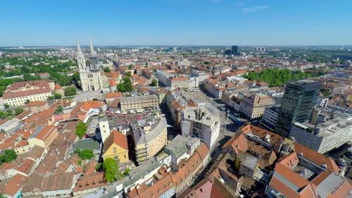 Aerial View Of Central Zagreb With Zagreb's Cathedral. 1