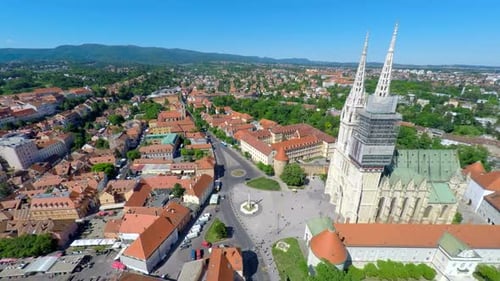 Aerial View Of Central Zagreb With Zagreb's Cathedral. 3