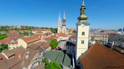 Aerial View Of Central Zagreb With Zagreb's Cathedral. 8