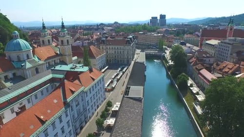 Aerial View Of Ljubljana With Beautiful River Ljubljanica Slovenia. 1