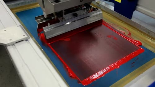 Silkscreen Printing Machine Spreading Red Ink
