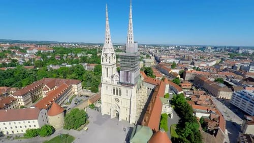 Aerial View Of Zagreb's Cathedral, With Cityscape In Background. 1