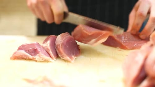 Chef Cooking Meat In Kitchen Of Restaurant 3