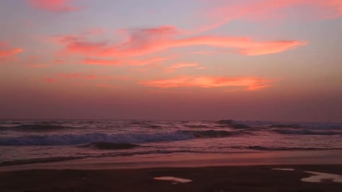 Ocean View In Hikkaduwa In Sunset With Waves Splashing The Beach. 12