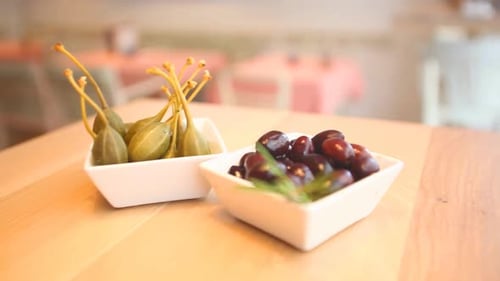 Olives Served As Appetizer In A Restaurant