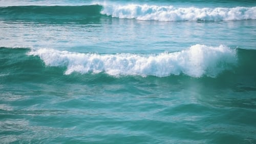 Slow Motion Ocean Waves Incoming On Shore