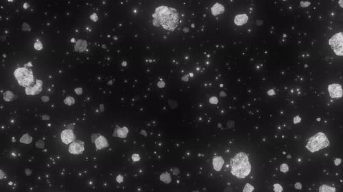 Fliegen durch das Asteroidengürtelfeld im tiefen Weltraum Galaxy Stars - 4K
