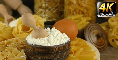 Pasta Ingredients: Flour, Egg, and Assorted Pasta