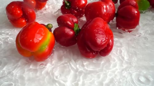 Fresh Red Bell Peppers in Water