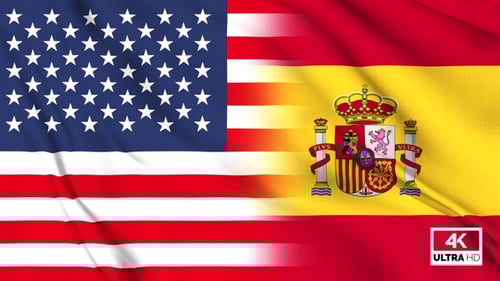 Animated Waving Flags of United States and Spain
