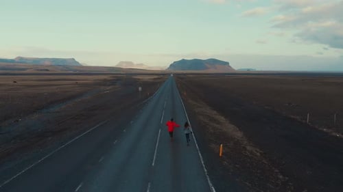 Traveling friends on remote road