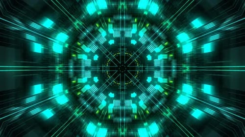 Abstract futuristic sci fi warp tunnel with particle grid.