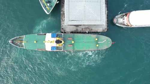 Aerial Drone Ferry At Pier
