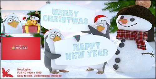 Festive Holiday Message with Cute Penguins and Snowman Animation
