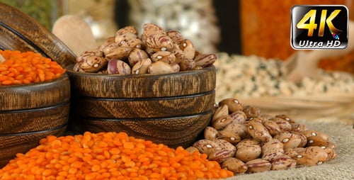 Assorted Legumes in Wooden Bowls