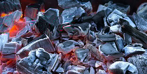 Close Up of Glowing Charcoal Embers and Burning Charcoal