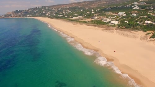 Aerial View From Flying Drone Over Beach And Sea