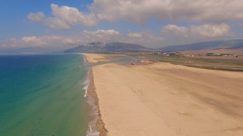 Aerial View From Flying Drone Over Beach And Sea