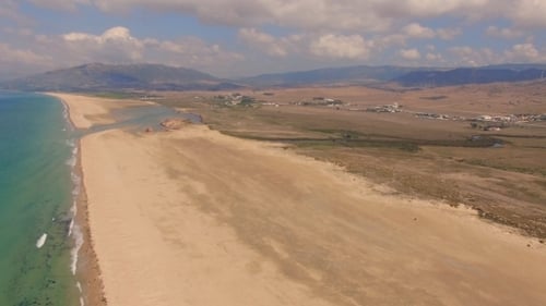 Aerial View From Flying Drone Over Beach And Sea