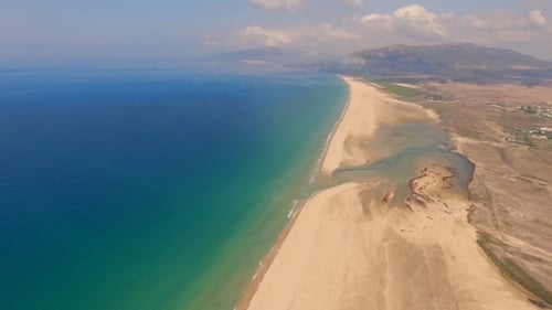 Aerial View From Flying Drone Over Beach And Sea