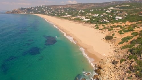 Aerial View From Flying Drone Over Beach And Sea