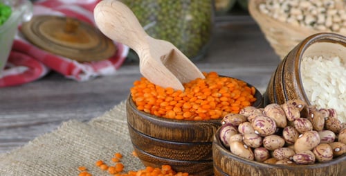 Dried Legumes and Grains in Rustic Bowls