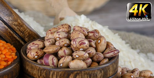 Pinto Beans and Rice in Wooden Bowl