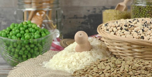 Dry Goods Including Peas, Rice, and Lentils