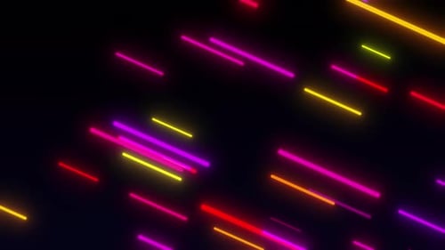 Abstract Neon Glowing Lines Moving Across Dark Background