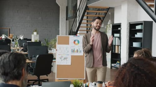 Business Presentation in Modern Urban Open Plan Office