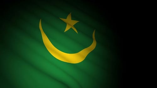 Waving Mauritania Flag Animated with Crescent and Star