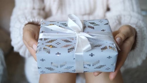 Person Holding Beautifully Wrapped Birthday or Christmas Gift