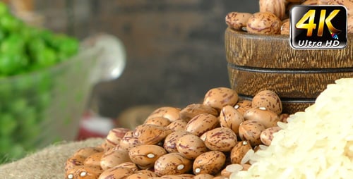 Dried Goods and Food Ingredients on Burlap