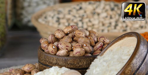 Wooden Bowls Holding Assorted Rice, Beans, and Lentils