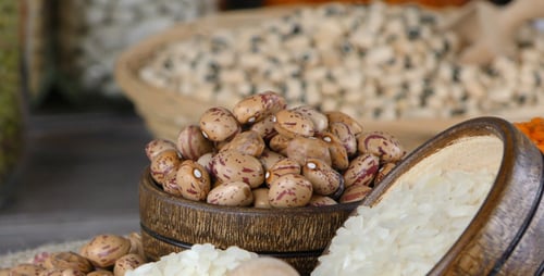 Close Up of Pinto Beans, Rice, and Lentils