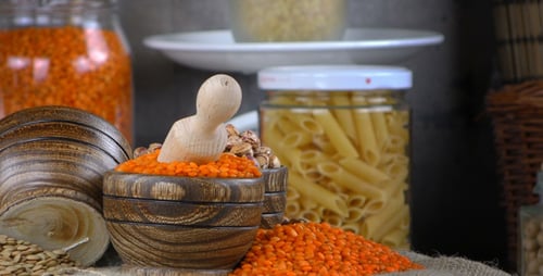 Dried Pasta and Beans in Glass Jars