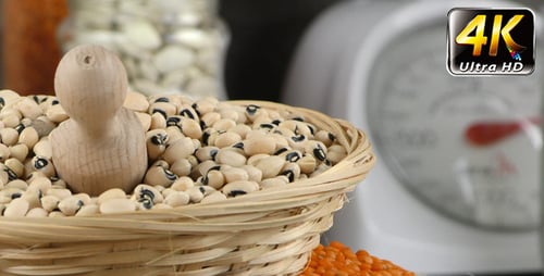 Beans and Legumes in Woven Basket Close Up