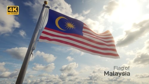 Malaysia Flag Waving in Realistic Cloudy Sky