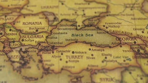 Panning Close Up of Vintage Map of Europe