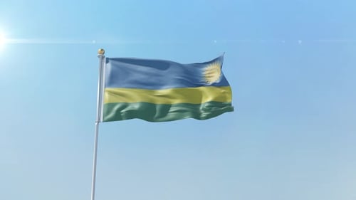 Realistic Rwanda National Flag Waving in Blue Sky