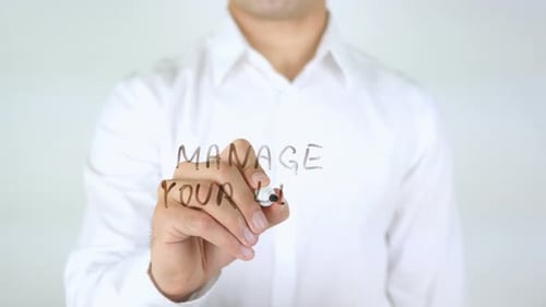 Man Writes Manage Your Life On Invisible Screen