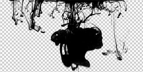 Black Ink Spreading in Water on Transparent Background
