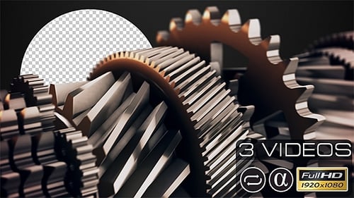 Industrial 3D Gears Mechanism with Alpha Channel