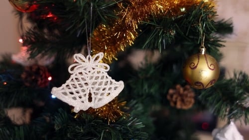 Decorated Christmas Tree with Glowing Lights and Ornaments