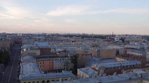 Aerial View of European City Rooftops and Architecture