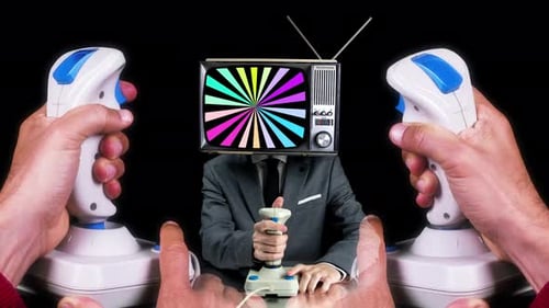 Vintage Game Controllers with a Retro Television Head