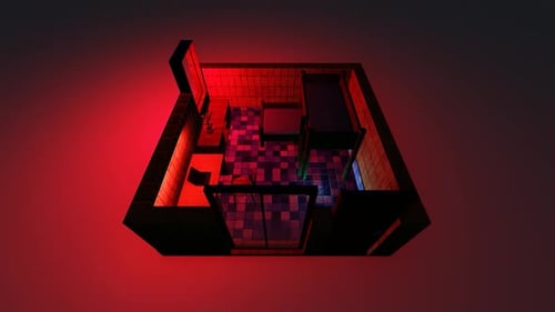 Isometric Room with Dynamic Neon Color Changing Lights Animation