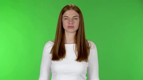 Woman Waving and Speaking on Green Screen