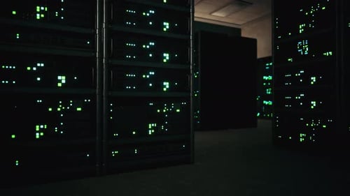 Modern Server Room with Supercomputers Light