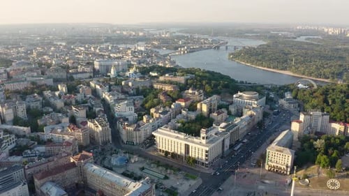 Aerial drone video footage. Centre of Kyiv, Ukraine.